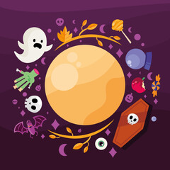 Halloween cartoons around moon vector design
