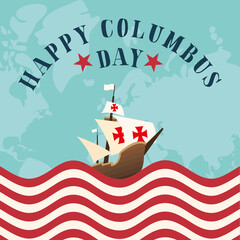 ship on usa flag with map of happy columbus day vector design