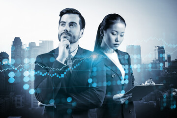 Two colleagues in multinational corporate team dreaming about career opportunities after MBA...