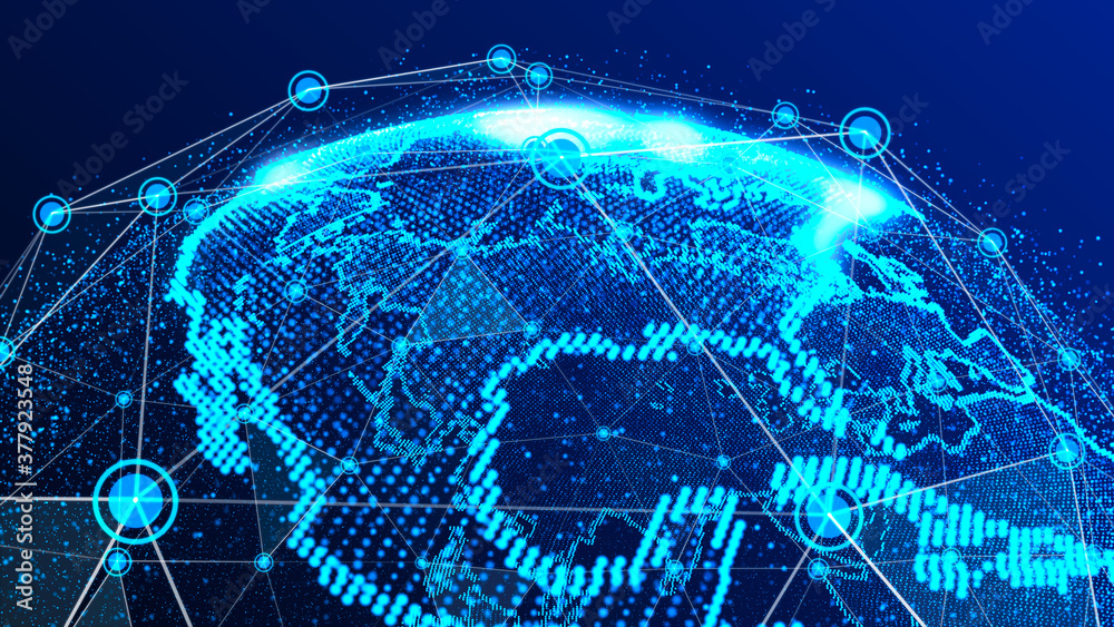Poster global network connection. abstract earth map. big data visualization. 3d rendering.