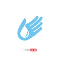 Hand with water drop Logo Design Vector Template Illustration