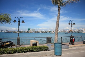 Beautiful view of the beach and blue sky with green trees