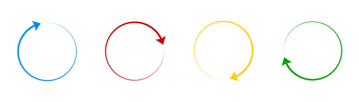 Rotate color arrow icon collection. Vector rotation circle pointer set.