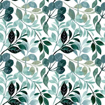 Seamless Pattern Green Foliage With Watercolor