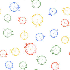 Color Classic stopwatch icon isolated seamless pattern on white background. Timer icon. Chronometer sign. Vector.