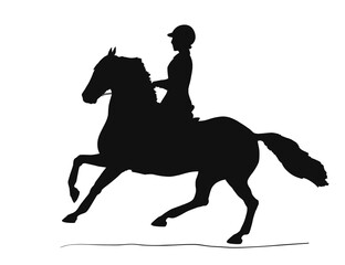 Vector silhouette of a young pony rider moves fast gallop