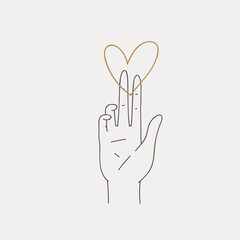 Logo design of hands. Modern template in trendy linear minimal style. Vector abstract emblem, symbol for tattoo design, cosmetics and packaging, jewellery, hand made or beauty products