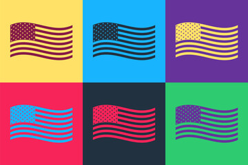 Pop art American flag icon isolated on color background. Flag of USA. Vector.