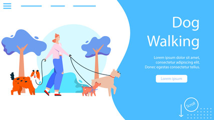 Vector banner of dog walking concept, pet sitting service