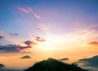 Fototapeta premium colorful sunset on top of mountain