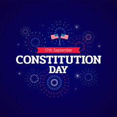 Constitution Day banner template with fireworks and text on dark blue background. September 17th Citizenship Day in USA