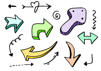Set of arrow doodle on white background.