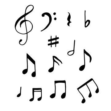 Set of music note doodle isolated on white background.vector illustration.