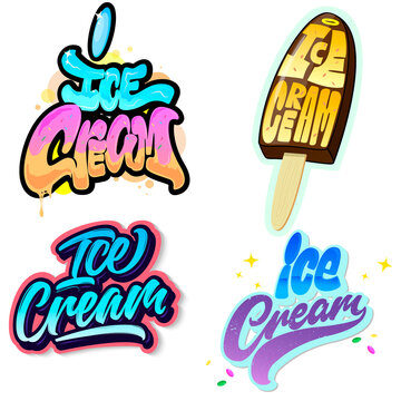  Hand lettering ice cream emblems and badge collection ! Vector Illustration ! 