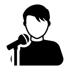 
Public speaker, man with mic in editable style 
