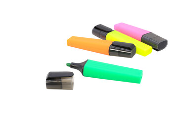 Multicolored plastic markers isolated on a white background