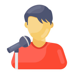 
Public speaker, man with mic in editable style 
