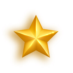 Fototapeta premium Golden realistic star on white background. Glossy Christmas star icon. Luxury holidays design element. Shining gold bauble. Holiday greeting card. Vector illustration