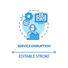 Service disruption concept icon. Corrupt data items. Power outages. Customer support idea thin line illustration. Web server maintenance. Vector isolated outline RGB color drawing. Editable stroke - obrazy, fototapety, plakaty