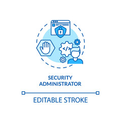 Security administrator concept icon. Cybersecurity job idea thin line illustration. Databases securing. Suspicious activity monitoring. Vector isolated outline RGB color drawing. Editable stroke