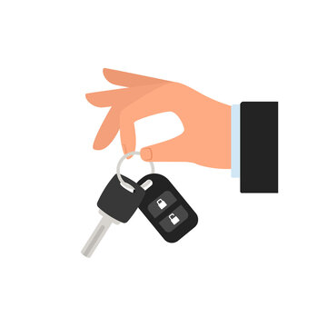 Hand holding car key illustration. Clipart image.