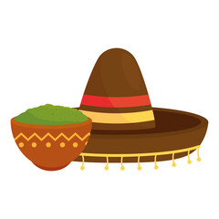 mexican hat with guacamole in bowl, on white background vector illustration design