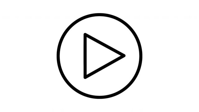Play button icon animation, self drawing outline isolated on black and white backgrounds