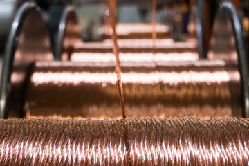 Production of cable wire at cable factory close up