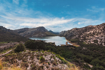 Fototapeta na wymiar Water reservoir of “Cuber” in the “Serra de Tramuntana” mountain range. Beautiful nature landscape of Majorca island in the Mediterranean sea, Spain.