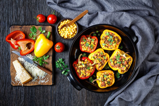 Stuffed Bell Peppers With Ground Beef, Corn