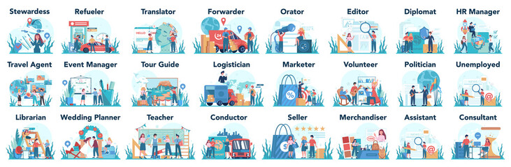 Humanitarian profession set. Business and social profession. © inspiring.team