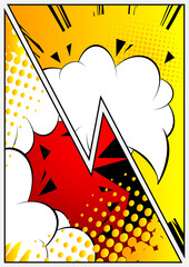 Colorful comic book page illustration with half speech bubble. Cartoon design colored background. Vector comics backdrop.