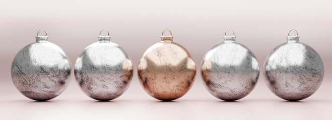 Silver and golden Christmas balls in a row