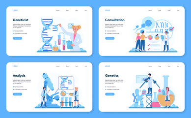 Geneticist web banner or landing page set. Medicine and science