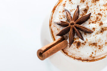 Top view of Christmas eggnog cocktail