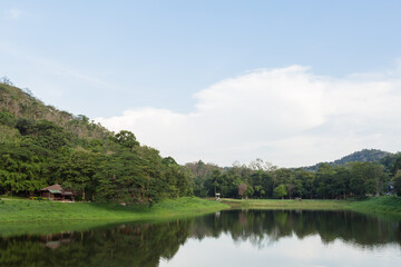 Fototapeta premium Khao Ruak Reservoir at Namtok Samlan National Park in Saraburi Thailand is a reservoir that tourists come to relax or camping during the holiday 