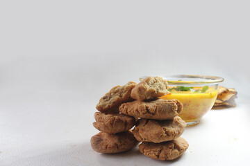 Traditional Rajasthani food Daal Bati Churma.made with wheat flour and served with tadke wali dal.