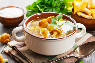 Soup with chanterelles