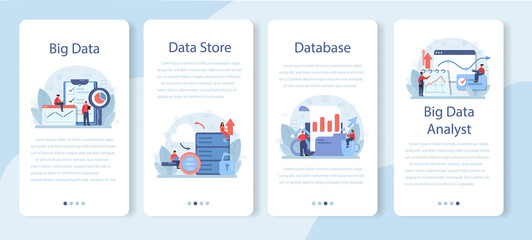 Business big data analysis mobile application banner set. Chart and graph