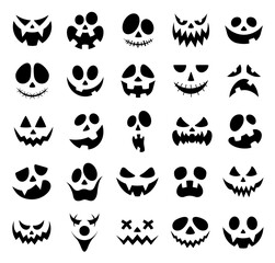 Set of scary and funny faces of Halloween pumpkin  isolated on white background.
