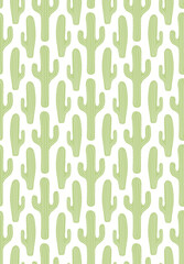 Green cactus on white seamless floral pattern, botanical background. Hand drawn vector illustration. Scandinavian style flat design. Concept for kids textile, fashion print, wallpaper, packaging.