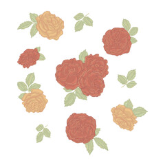 Set of red and yellow roses stickers illustration vector