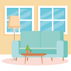 interior of the living room home, with couch, windows and decoration vector illustration design