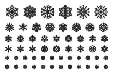 Snow crystal, winter snowflake and cold symbol. Snowflakes of different shapes and sizes vector line silhouette icon set