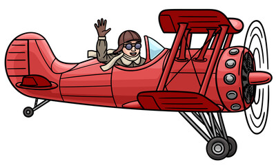 Red biplane flying in the air. Isolated illustration. - obrazy, fototapety, plakaty