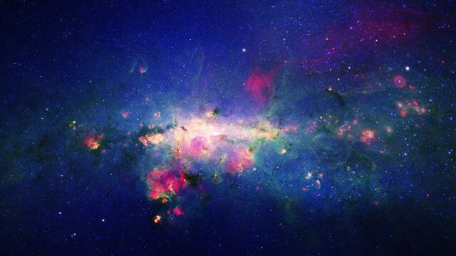 Space flight into a star field realistic galaxy milky way animation background. 4K 3D traveling in milky way space.  Abstract Sci-fi Video with Space, Galaxies, Nebulae, stars based on NASA image.
