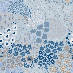 Cute pattern in a small flower. Little colorful flowers. Colorful and bright summer silhouette. Abstract seamless pattern with leaves and flowers. Background with floral vector for modern style.