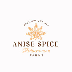 Premium Anise Abstract Vector Sign, Symbol or Logo Template. Aniseed Flower Star Sillhouette with Retro Typography. Vintage Spice Emblem.