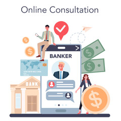 Banker or banking online service or platform. Idea of finance