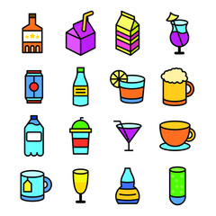 Set Abstract Doodle Elements Hand Drawn Collection Drink Beverages Cocktails Alcohol Sketch Vector Design Style Background Illustration For Restaurant Cafe Illustration Icons